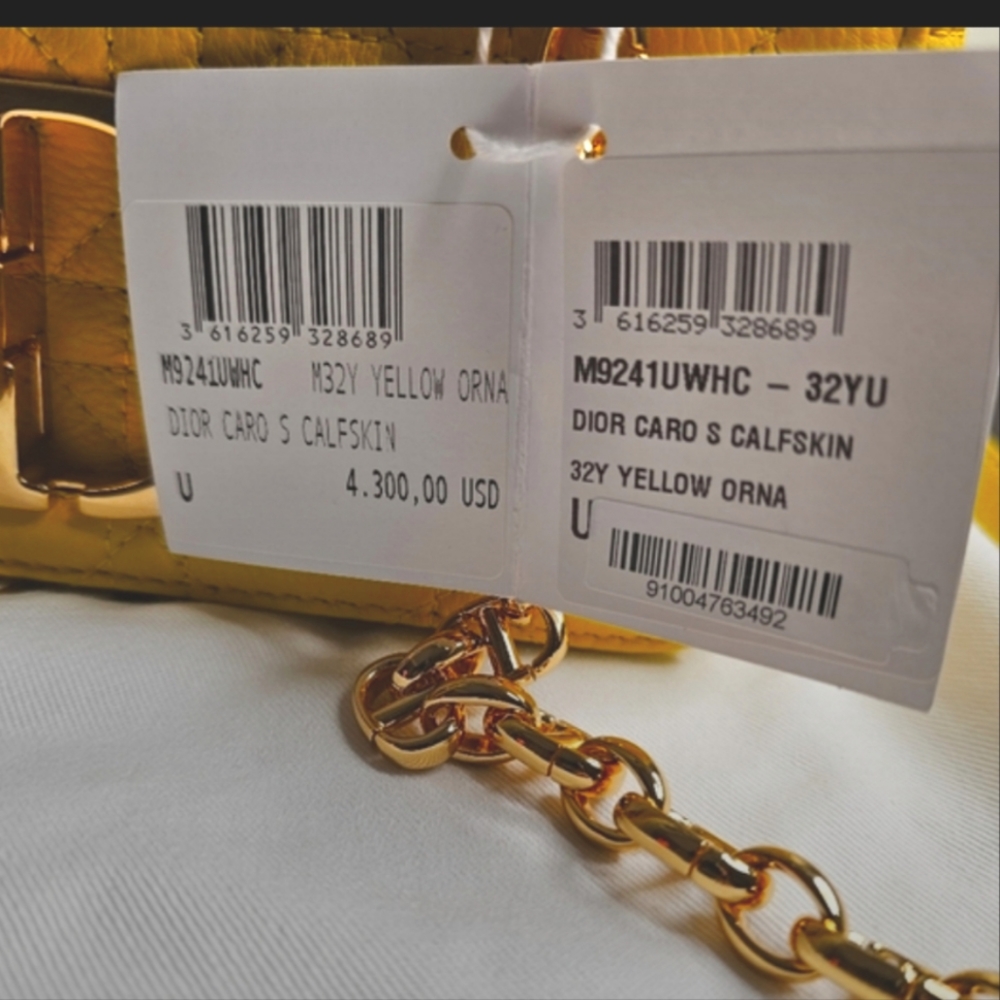 Dior CARO BAG NWT Quilted Macrocannage Calfskin Leather Yellow Gold $4300 NEW - Picture 4 of 6